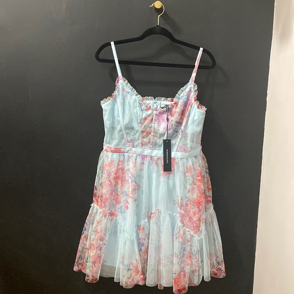 BCBGMAXAZRIA light blue dress with pink flowers, size 12